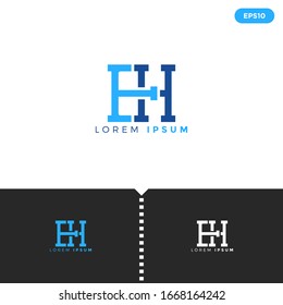 Monogram Blue Letter EH  logo design template elements for Company Group. Simple Flat style. Eps10 vector.