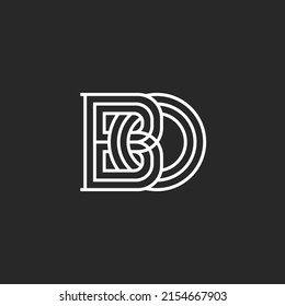 Monogram BO or OB initials logo creative design in medieval style, overlapping of two letters B and O creative linear pattern, weaving black and white thin lines ornamental symbol for wedding card.