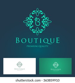 Monogram Boutique Icon. Simple and graceful floral design template, Elegant lineart logo design, vector illustration