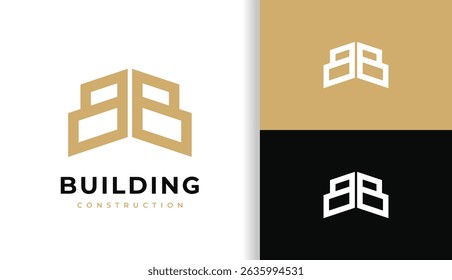 LOGOTIPO DEL EDIFICIO DEL MONOGRAMA, LETRA B LOGOTIPO CON LA FORMA DEL EDIFICIO PARA LA EMPRESA DE CONSTRUCCIÓN