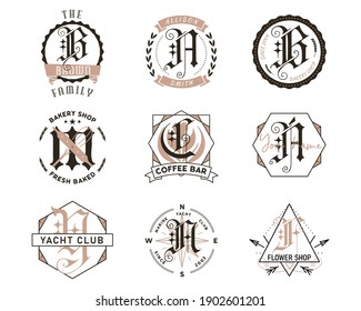 Monogram Bundle designs. Classic monograms - cafe, bakery, coffee shop and names. Stylish badges web and print. Stock vector labels