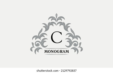 Monogram C. Luxuriöses Blumenlogo mit kalligrafischen eleganten Ornament-Linien. Geschäftszeichen, Identität für Restaurant, Boutique, Cafe, Hotel, heraldische Mode und andere Vektorgrafiken