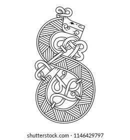 Monogram in the Celtic style with a dragon.