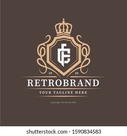 monogram CF or FC template logo retro, vintage for invitation, wedding, decor, boutique