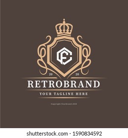 monogram CF or FC template logo retro, vintage for invitation, wedding, decor, boutique