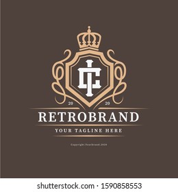 monogram CI or IC template logo retro, vintage for invitation, wedding, decor, boutique