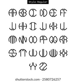 Monogram circle alphabet. Round geometric font for logos.