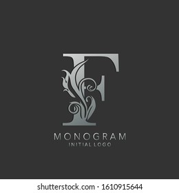 Monogram Classy  F Letter logo icon vector design concept luxury nature leaf silver color.