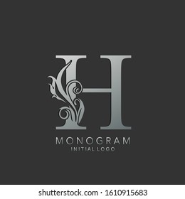 Monogram Classy  H Letter logo icon vector design concept luxury nature leaf silver color.