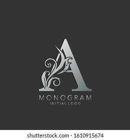 Monogram Classy  A Letter logo icon vector design concept luxury nature leaf silver color.