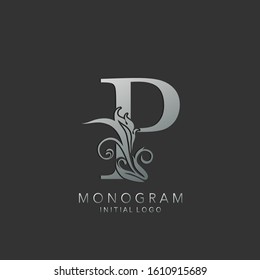 Monogram Classy P Letter logo icon vector design concept luxury nature leaf silver color.