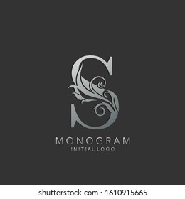 Monogram Classy S Letter logo icon vector design concept luxury nature leaf silver color.