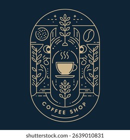Monogram Coffee shop logo design vector, vintage coffee logo illustration with outline style