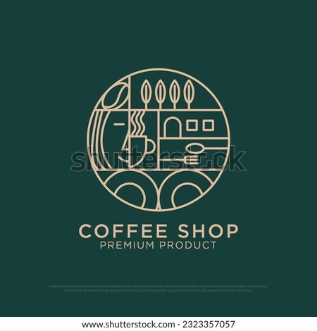Monogram Coffee shop logo design vector, vintage coffee  logo illustration with outline style, best for  restaurant, cafe, beverages logo brand
