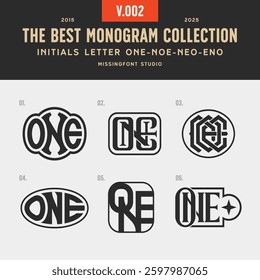Monogram collection with initial ONE, NOE or ENO. Templates set logo designs. Can be applied on stationery, invitations, signage, packaging, or even as a branding element and etc