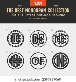 Monogram collection with initial ONE, NOE or ENO. Templates set logo designs. Can be applied on stationery, invitations, signage, packaging, or even as a branding element and etc