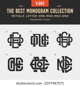 Monogram collection with initial ONE, NOE or ENO. Templates set logo designs. Can be applied on stationery, invitations, signage, packaging, or even as a branding element and etc