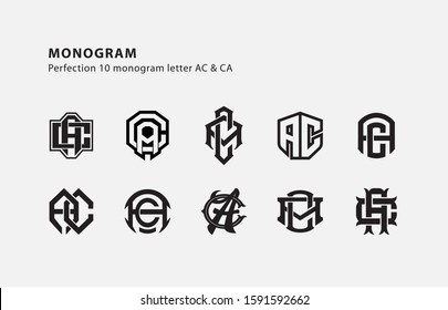 monogram collection letter AC or CA black on white background for clothing, apparel, sport, company