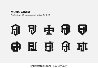 monogram collection letter AJ or JA black on white background for clothing, apparel, sport, company