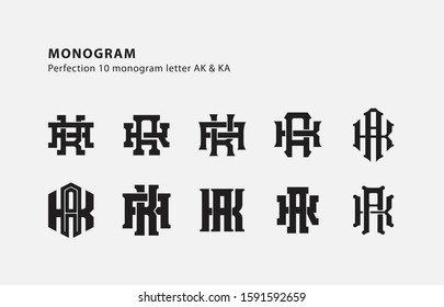 monogram collection letter AK or KA black on white background for clothing, apparel, sport, company