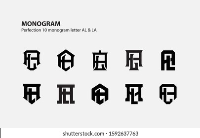monogram collection letter AL or LA black on white background for clothing, apparel, sport, company