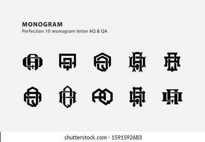 monogram collection letter AQ or QA black on white background for clothing, apparel, sport, company