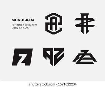 monogram collection letter AZ or ZA black on white background for clothing, apparel, sport, company