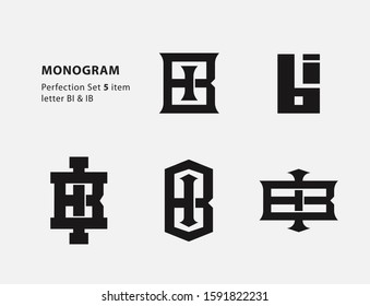 monogram collection letter BI or IB black on white background for clothing, apparel, sport, company