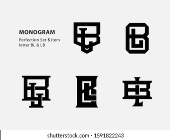monogram collection letter BL or LB black on white background for clothing, apparel, sport, company