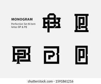 monogram collection letter BP or PB black on white background for clothing, apparel, sport, company