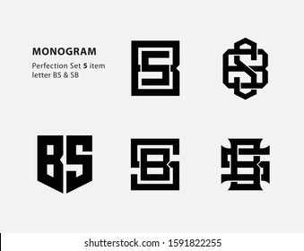 monogram collection letter BS or SB black on white background for clothing, apparel, sport, company