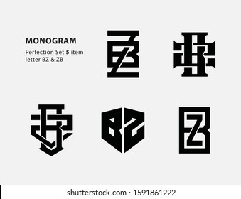 monogram collection letter BZ or ZB black on white background for clothing, apparel, sport, company