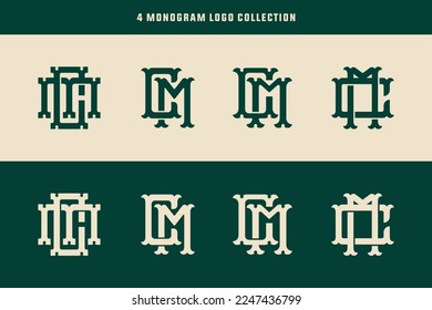 Monogram collection letter CM or MC with interlock, modern, vintage style good for brand, clothing, apparel, streetwear, baseball, basketball, football and etc