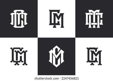 Monogram collection letter CM or MC with interlock, modern, vintage style good for brand, clothing, apparel, streetwear, baseball, basketball, football and etc