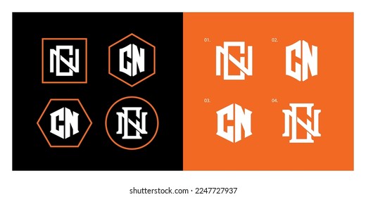 Carta de colección de monograma CN o NC con enclavamiento, estilo moderno bueno para marca, ropa, ropa, ropa, ropa de calle, béisbol, baloncesto, fútbol, etc