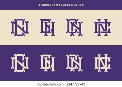 Letra monograma CN o NC con enclavamiento, vintage, estilo clásico bueno para marca, ropa, ropa, ropa, ropa de calle, béisbol, baloncesto, fútbol, etc