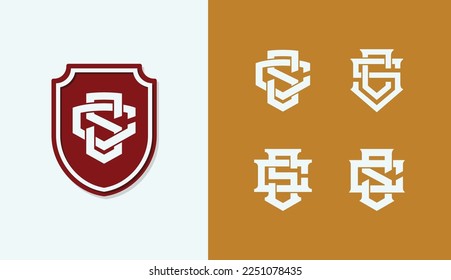 Monogram collection letter CS or SC with shield, interlock, modern style good for brand, clothing, apparel, streetwear, baseball, basketball, football and etc