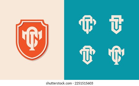 Monogram collection letter CT or TC with shield, interlock, modern style good for brand, clothing, apparel, streetwear, baseball, basketball, football and etc