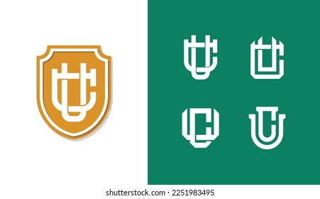 Monogram collection letter CU or UC with shield, interlock, modern style good for brand, clothing, apparel, streetwear, baseball, basketball, football and etc