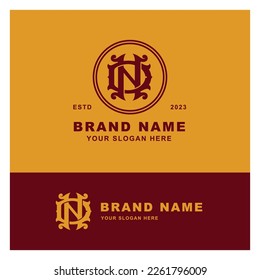 Monogram-Sammelbrief DN oder ND mit Interlock, Vintage, klassischem Stil, gut für Marke, Kleidung, Kleidung, Straßenbekleidung, Baseball, Basketball, Fußball usw.