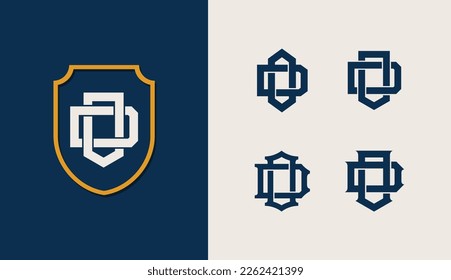 Monogram collection letter DO or OD with shield, interlock style good for brand, clothing, apparel, streetwear, baseball, basketball, football and etc