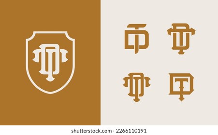 Monogram collection letter DT or TD with shield, interlock style good for brand, clothing, apparel, streetwear, baseball, basketball, football and etc