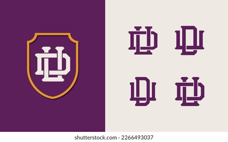 Monogram collection letter DU or UD with shield, interlock style good for brand, clothing, apparel, streetwear, baseball, basketball, football and etc