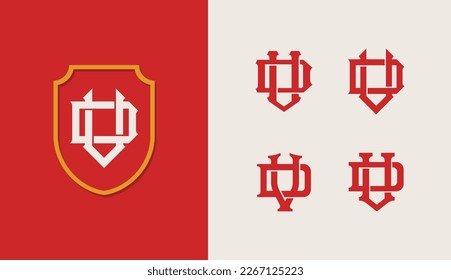 Monogram collection letter DV or VD with shield, interlock style good for brand, clothing, apparel, streetwear, baseball, basketball, football and etc