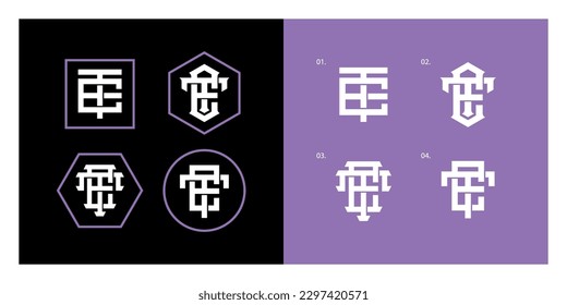 Monogram-Sammelbrief ET oder TE mit Interlock-Stil, gut für Marke, Kleidung, Kleidung, Straßenbekleidung, Baseball, Basketball, Fußball usw.