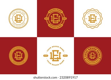 Monogram collection letter EU or UE with interlock style, badge design for brand, clothing, apparel, streetwear, baseball, basketball, football and etc