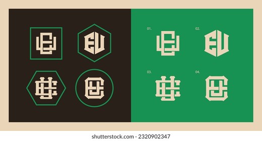 Carta de colección de monogramas UE o UE con interbloqueo, estilo moderno bueno para marca, ropa, ropa, ropa, calle, béisbol, baloncesto, fútbol, etc