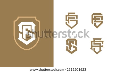 Monogram collection letter FS or SF with shield, interlock, modern style good for brand, clothing, apparel, streetwear, baseball, basketball, football and etc Imagine de stoc © 