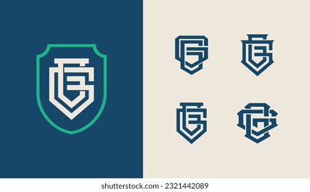 Monogram collection letter G or GG with shield, interlock style good for brand, clothing, apparel, streetwear, baseball, basketball, football and etc