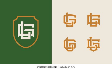 Monogram collection letter GL or LG with shield, interlock style good for brand, clothing, apparel, streetwear, baseball, basketball, football and etc